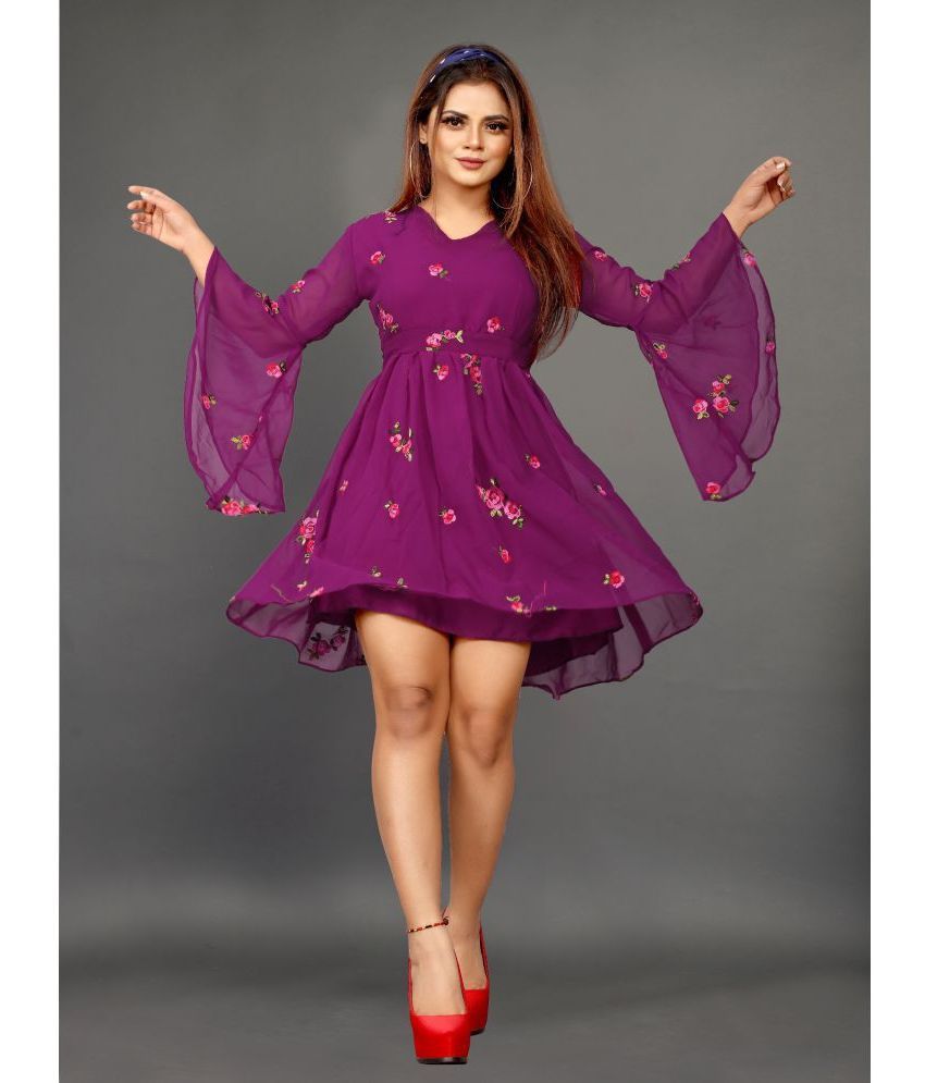     			Aika - Purple Georgette Women's Fit & Flare Dress ( Pack of 1 )