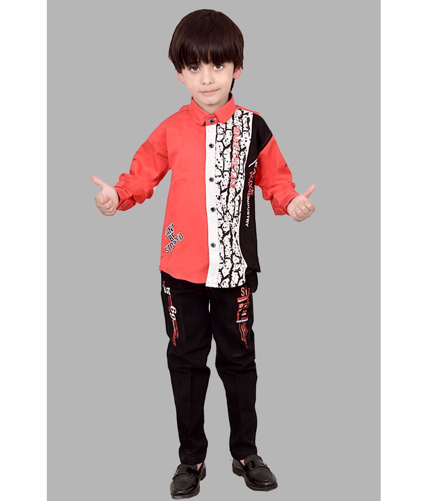     			Cherry Tree - Red Cotton Boys Shirt & Jeans ( Pack of 1 )