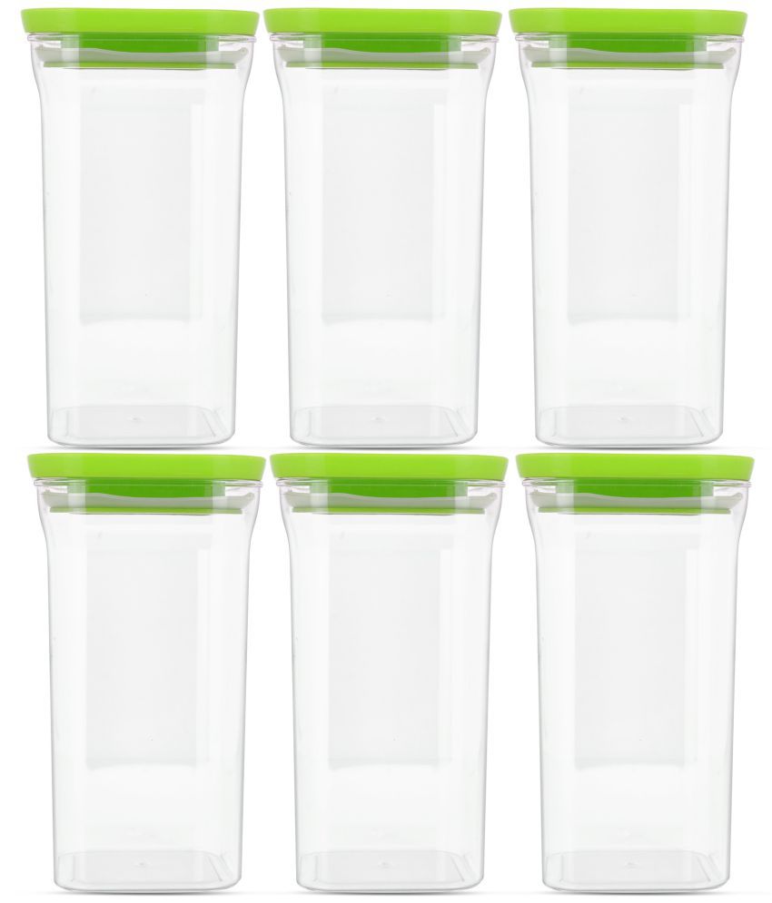     			HomePro - Square Container | Airtight | Silicone Cap | Green | Plastic Utility Container | Set of 6 - 1100 ml