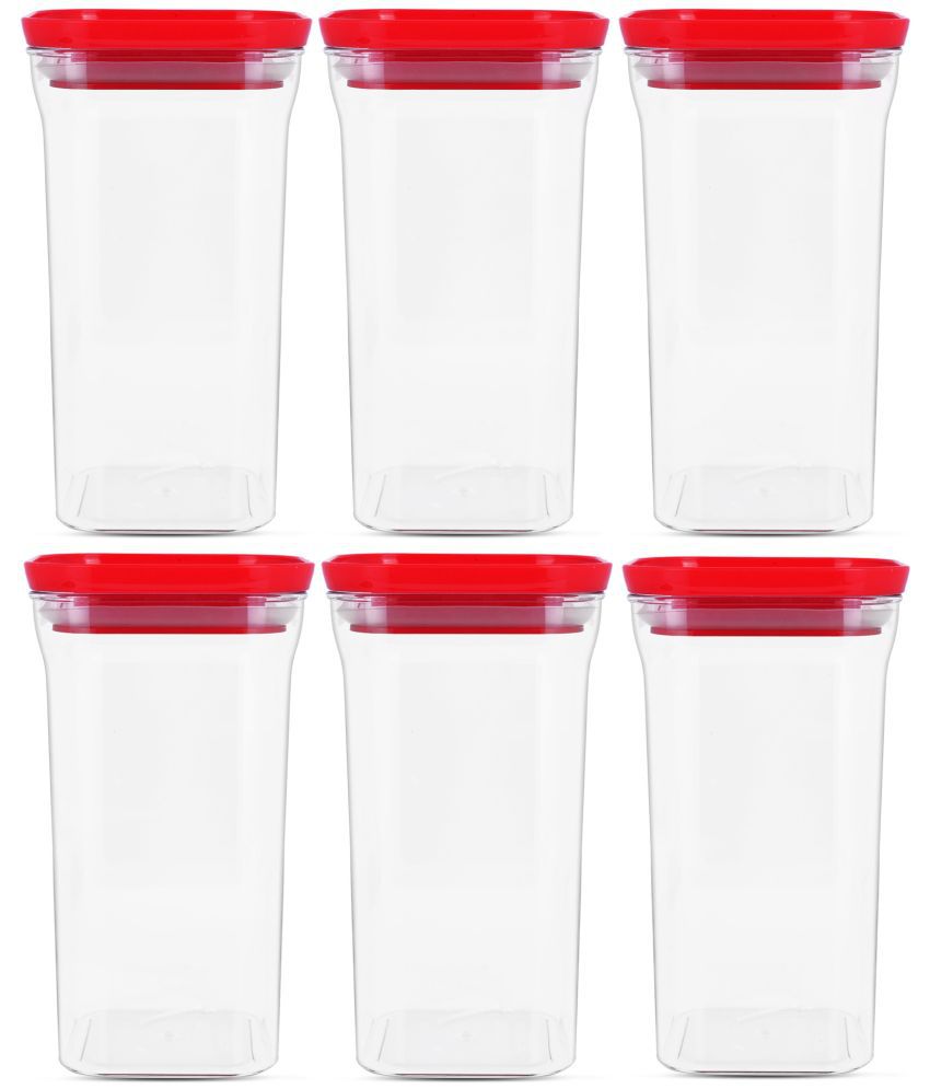     			HomePro - Square Container | Airtight | Silicone Cap | Red | Plastic Utility Container | Set of 6 - 1500 ml