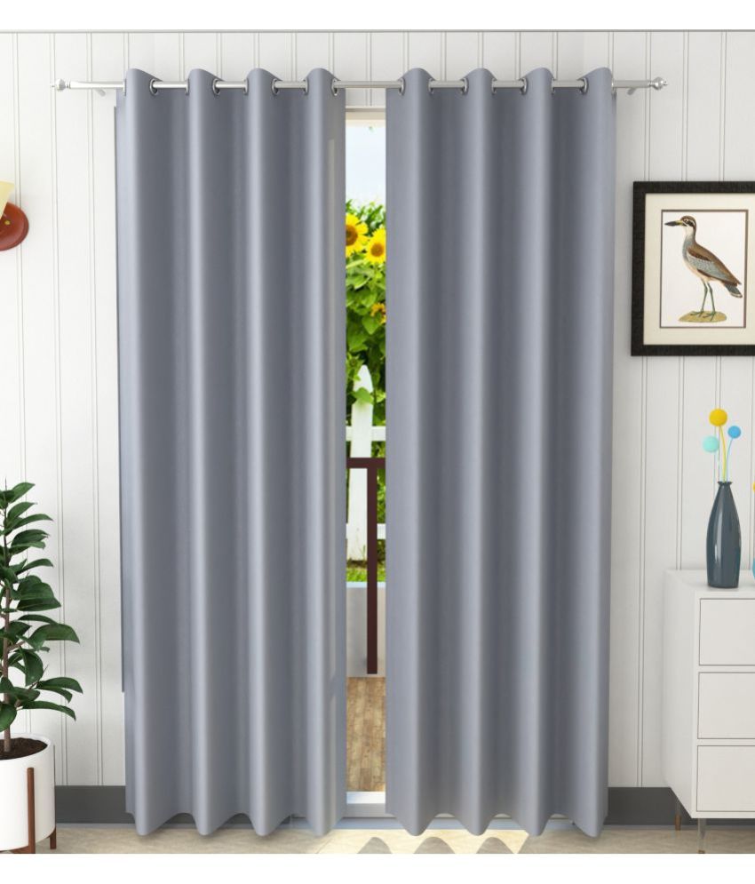     			Homefab India Solid Blackout Eyelet Door Curtain 7ft (Pack of 2) - Light Grey
