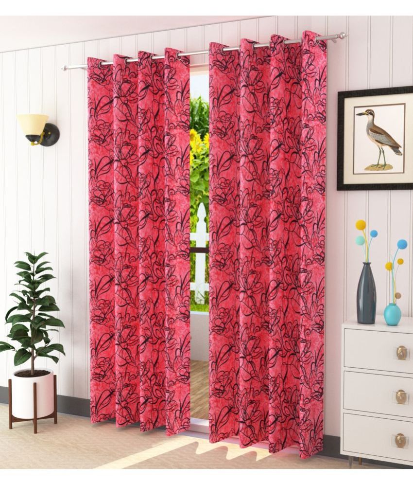     			Homefab India Printed Blackout Eyelet Window Curtain 5ft (Pack of 2) - Pink