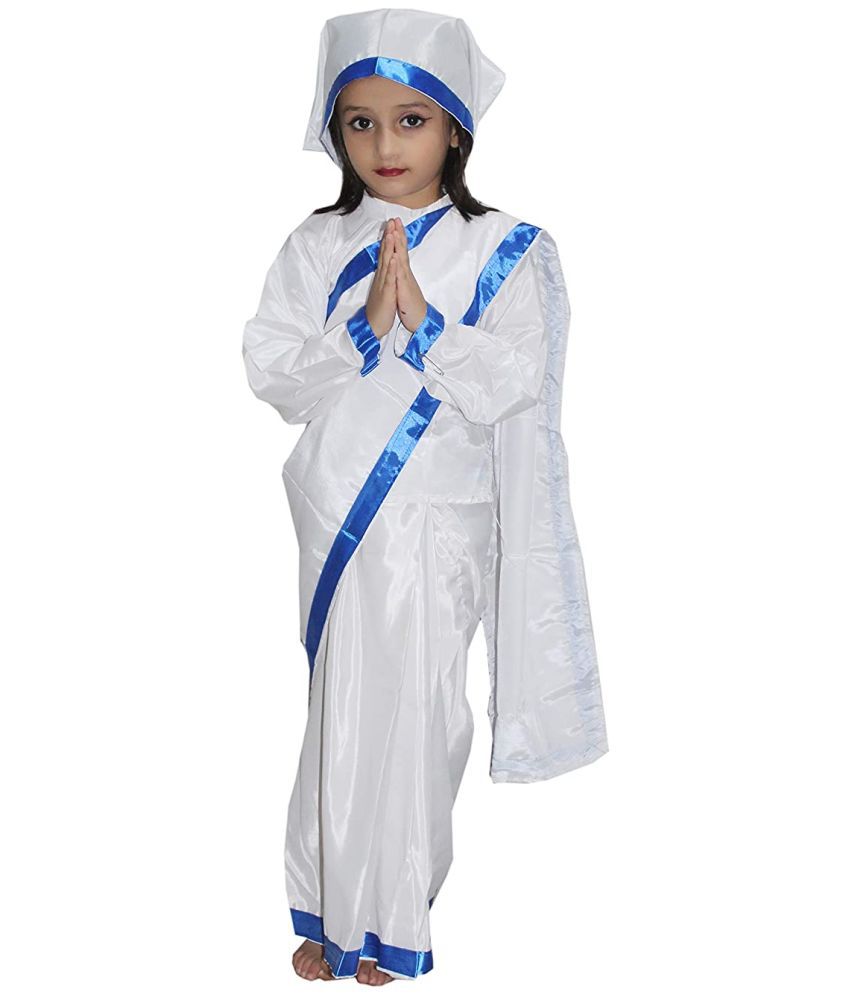     			Kaku Fancy Dresses Mother Teresa Costume for Republic Day & Independence Day National Hero Freedom Fighter School Annual Function Fancy Dress Competition - White & Blue, 5-6 Years for Girls