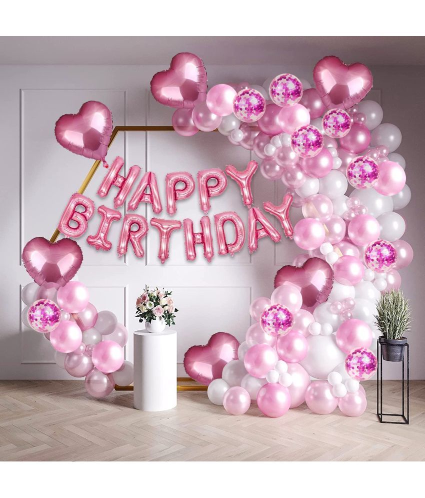 Party Propz Happy Birthday Decorations For Girls Combo Kit Pink