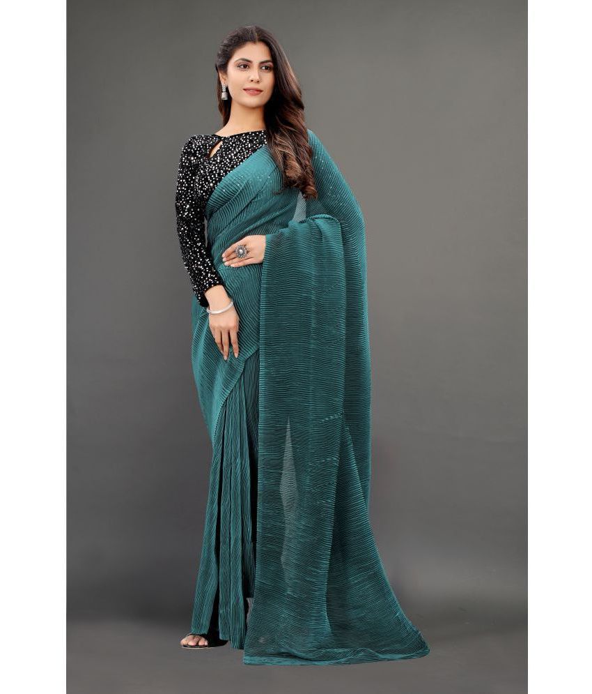     			Rhey - Green Georgette Saree With Blouse Piece ( Pack of 1 )