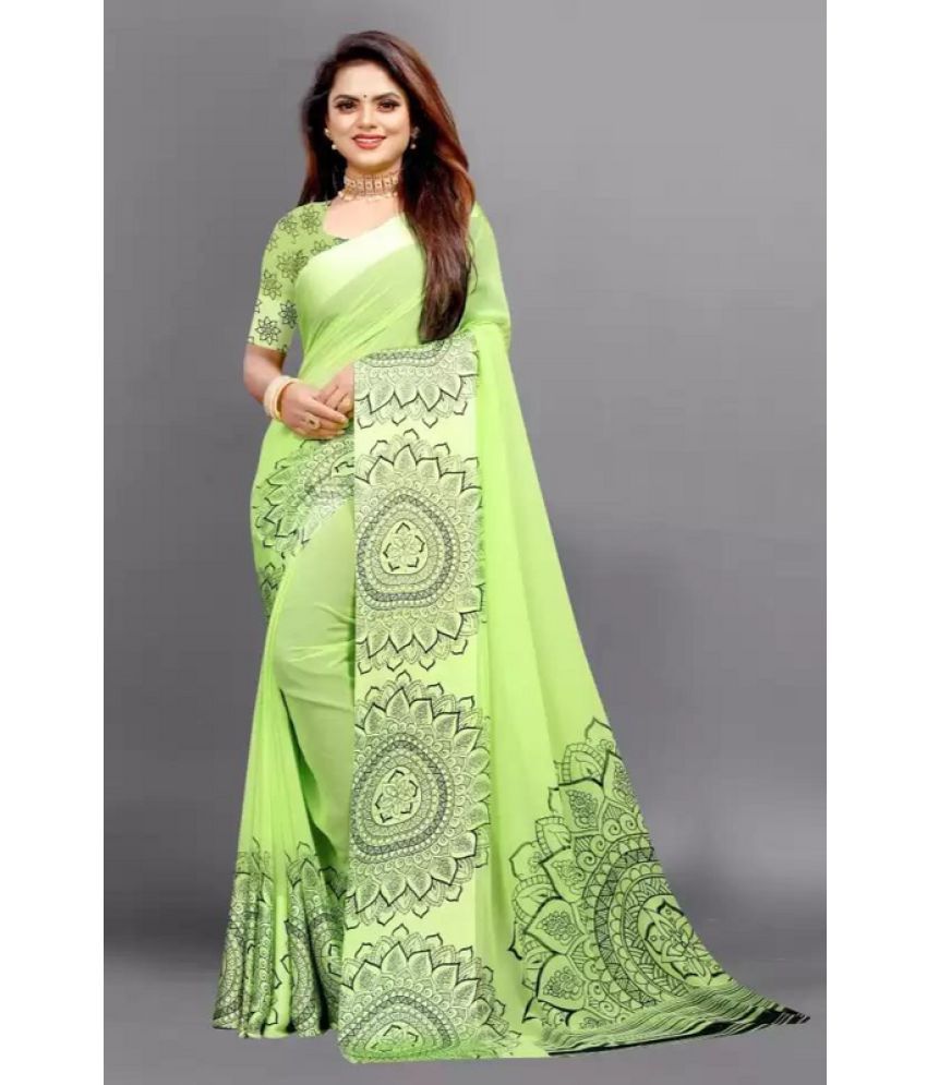     			Sitnjali Lifestyle - Green Georgette Saree With Blouse Piece ( Pack of 1 )