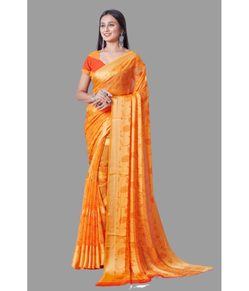    			Sitnjali Lifestyle - Orange Georgette Saree With Blouse Piece ( Pack of 1 )