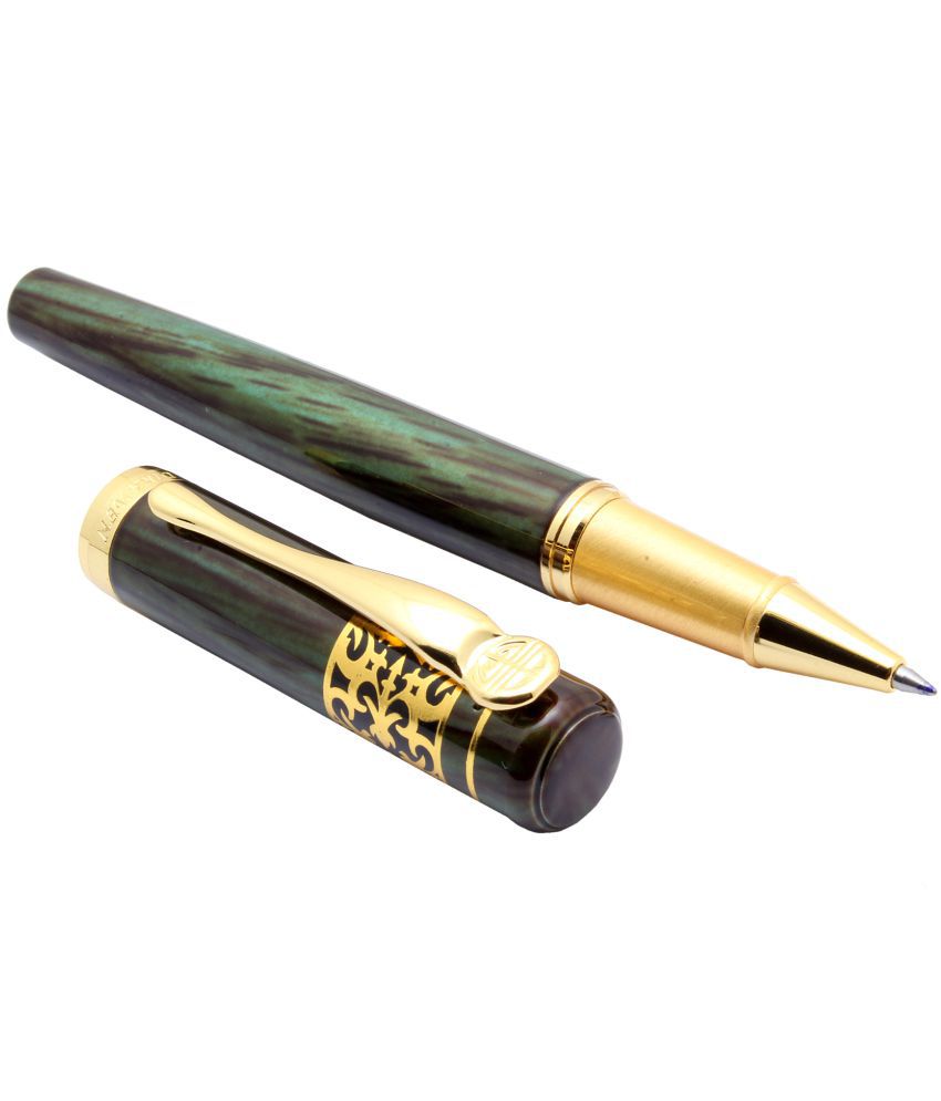     			Srpc Dikawen 8061 Green Wood Finish Metal Body Roller Ball Pen With Golden Trims & Blue Refill