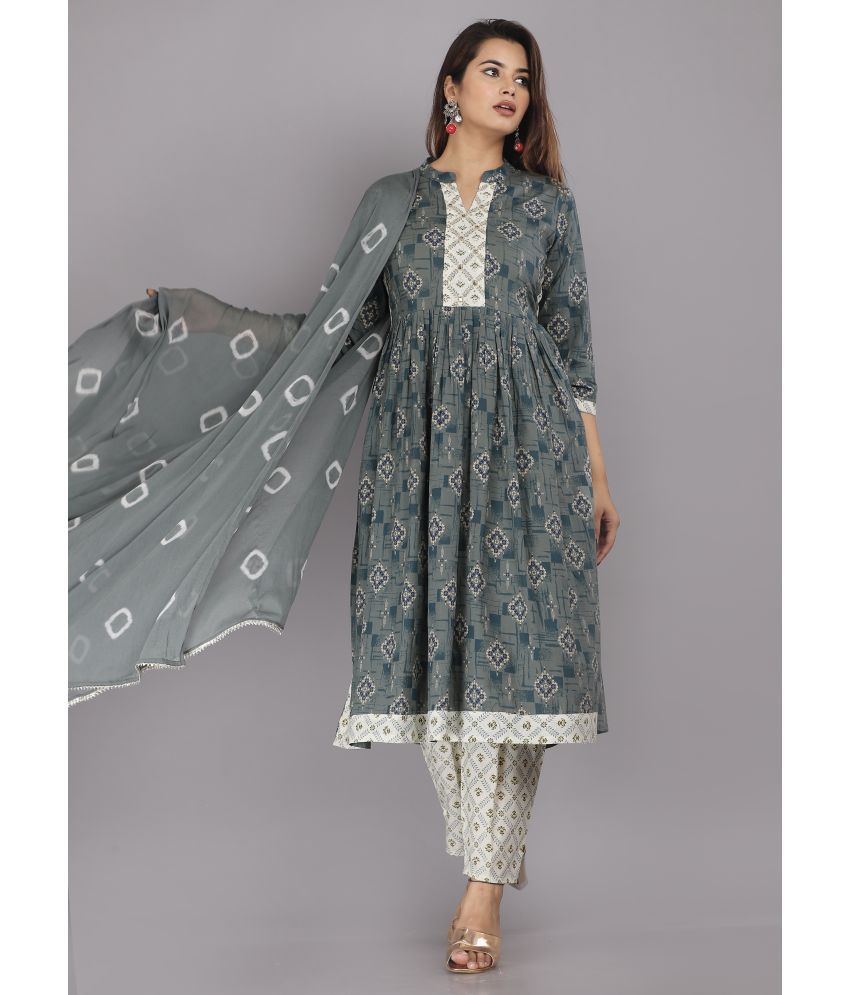     			JC4U - Grey Anarkali Cotton Women's Stitched Salwar Suit ( Pack of 1 )