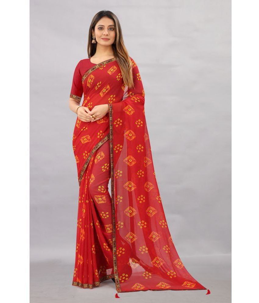     			Rhey - Red Chiffon Saree With Blouse Piece ( Pack of 1 )