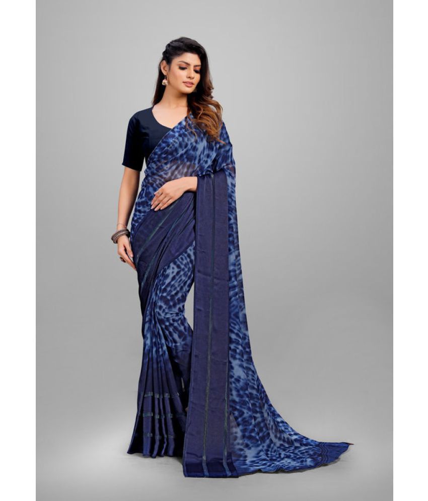     			Sitnjali Lifestyle - Navy Blue Georgette Saree With Blouse Piece ( Pack of 1 )