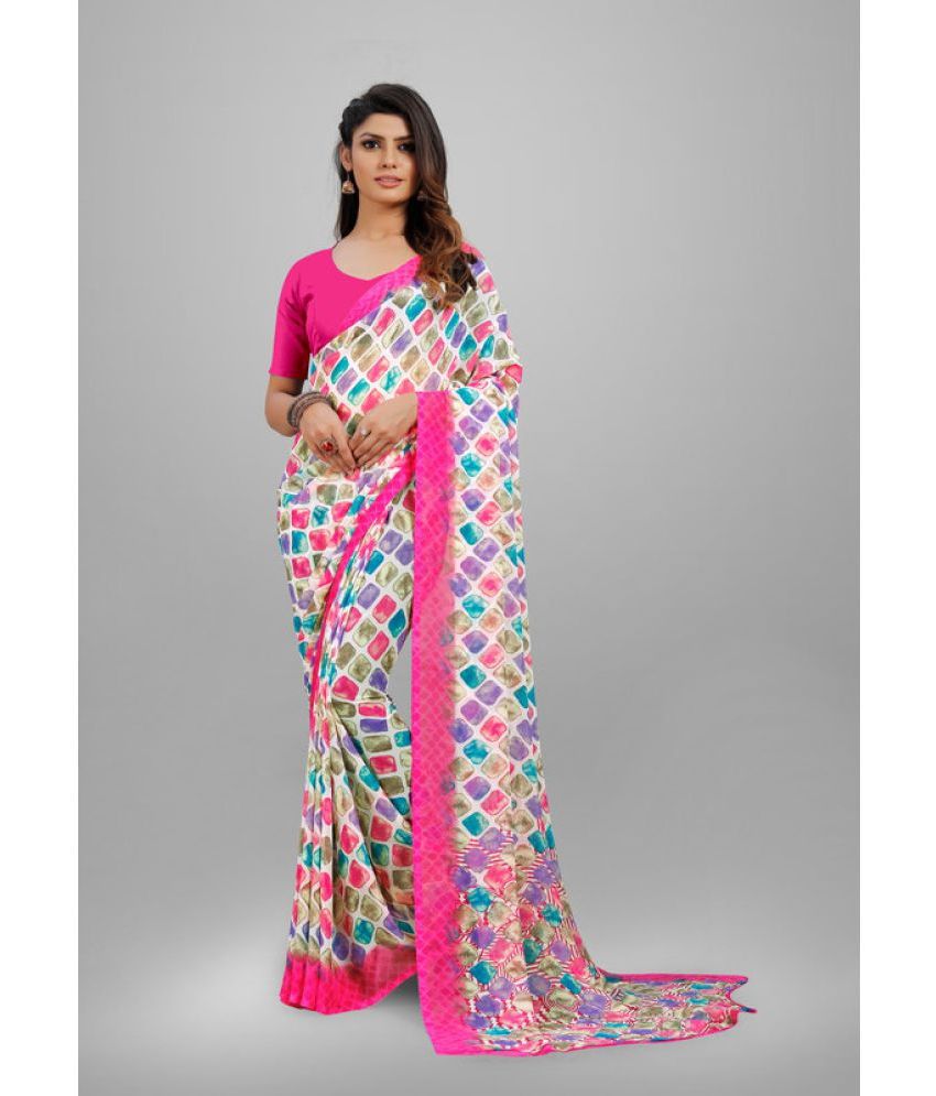     			Sitnjali Lifestyle - Pink Georgette Saree With Blouse Piece ( Pack of 1 )