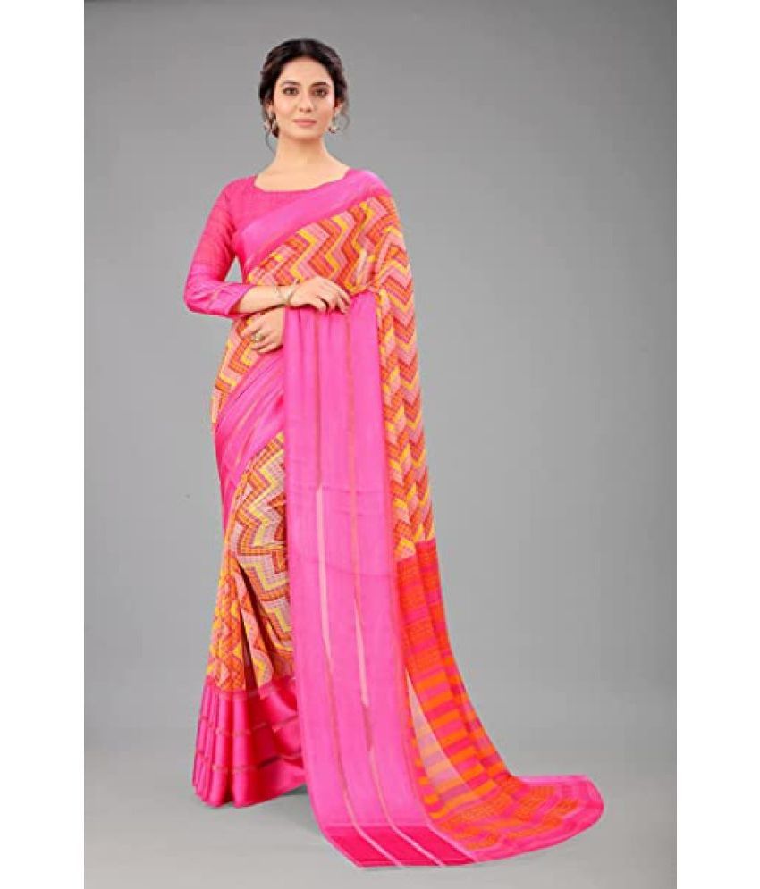     			Sitnjali Lifestyle - Pink Georgette Saree With Blouse Piece ( Pack of 1 )