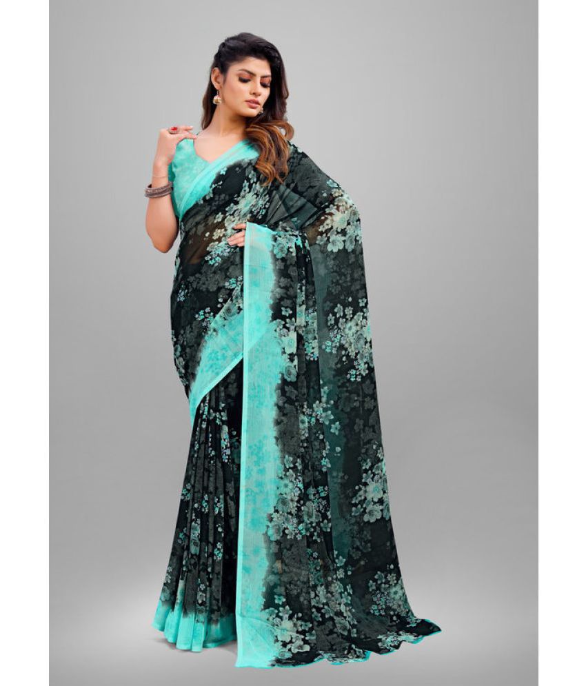     			Sitnjali Lifestyle - SkyBlue Chiffon Saree With Blouse Piece ( Pack of 1 )