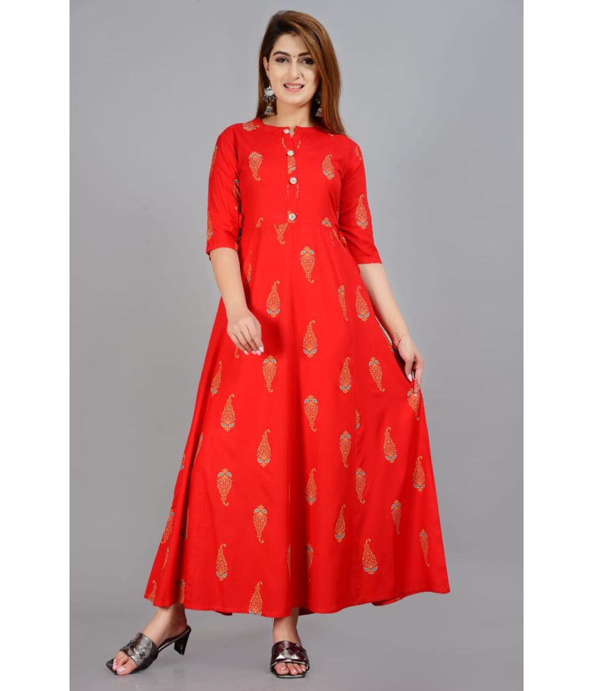     			Smien - Red Rayon Women's Flared Kurti ( Pack of 1 )