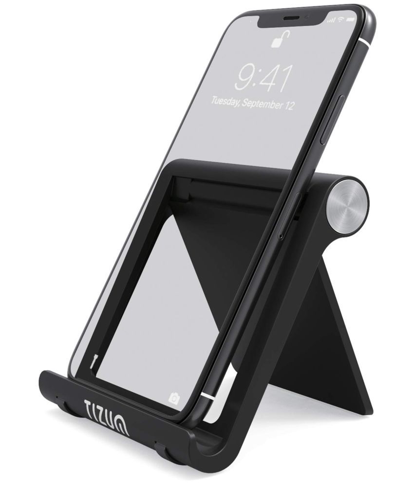     			tizum Foldable Tablet/Mobile Phone Stand Holder with Angle adjustments, Anti-Slip Pads, Cradle, Dock Compatible for iPad, Tablets, Smartphones, Kindle with Screen up to 10-Inch (Black)
