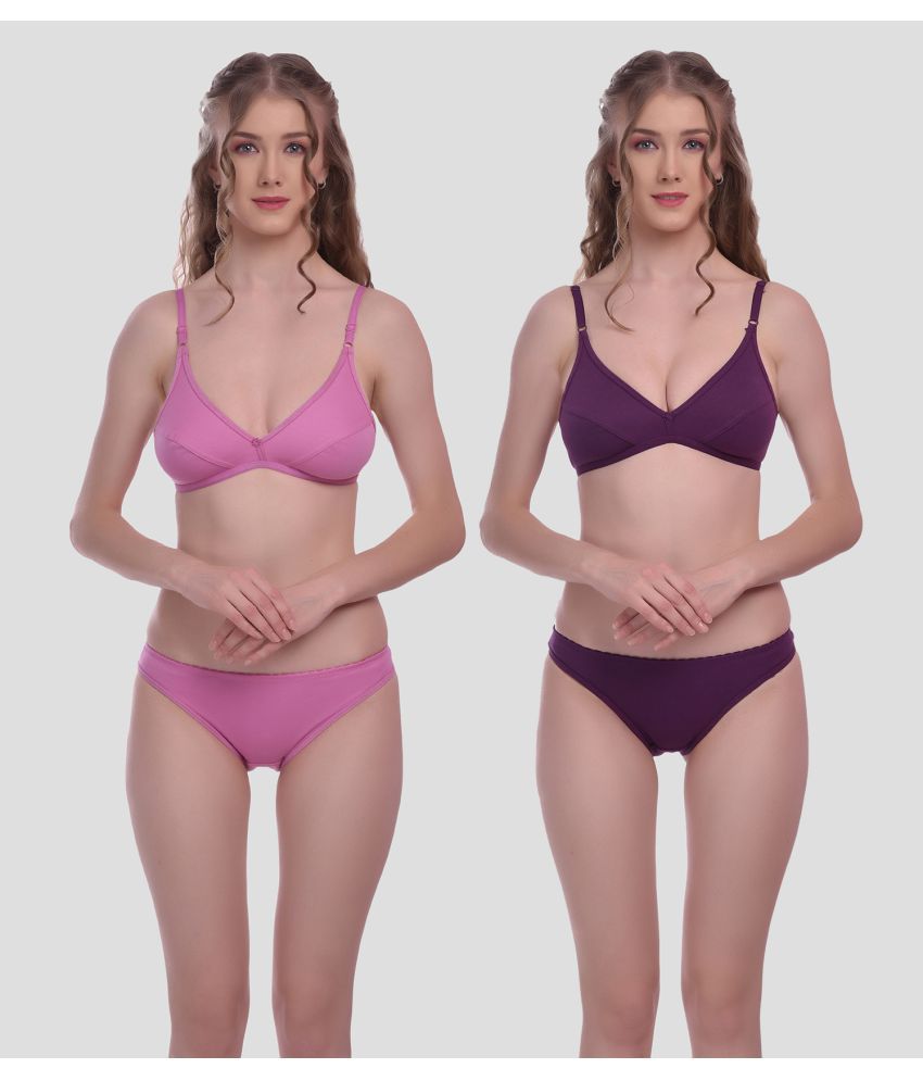     			Elina - Purple Cotton Women's Bra & Panty Set ( Pack of 2 )
