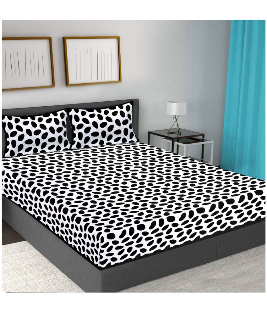     			FrionKandy Living Cotton Abstract Double Bedsheet with Two Pillow Covers - Black