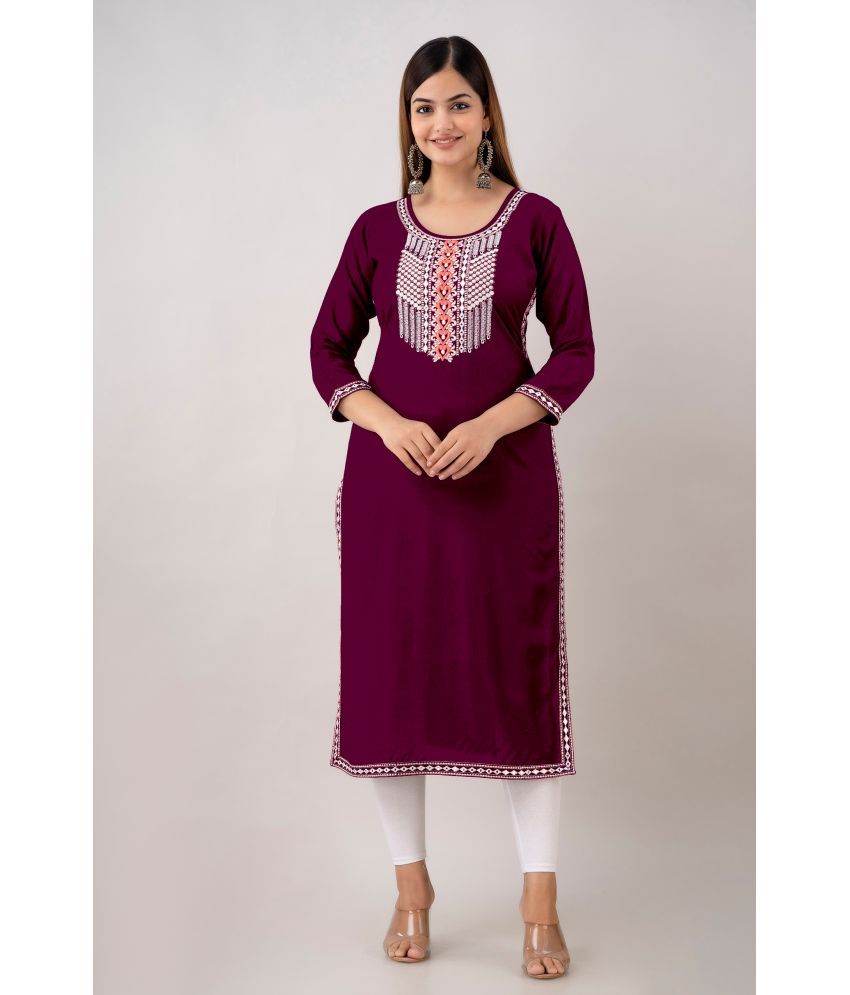     			Kapadia - Wine Rayon Women's Straight Kurti ( Pack of 1 )