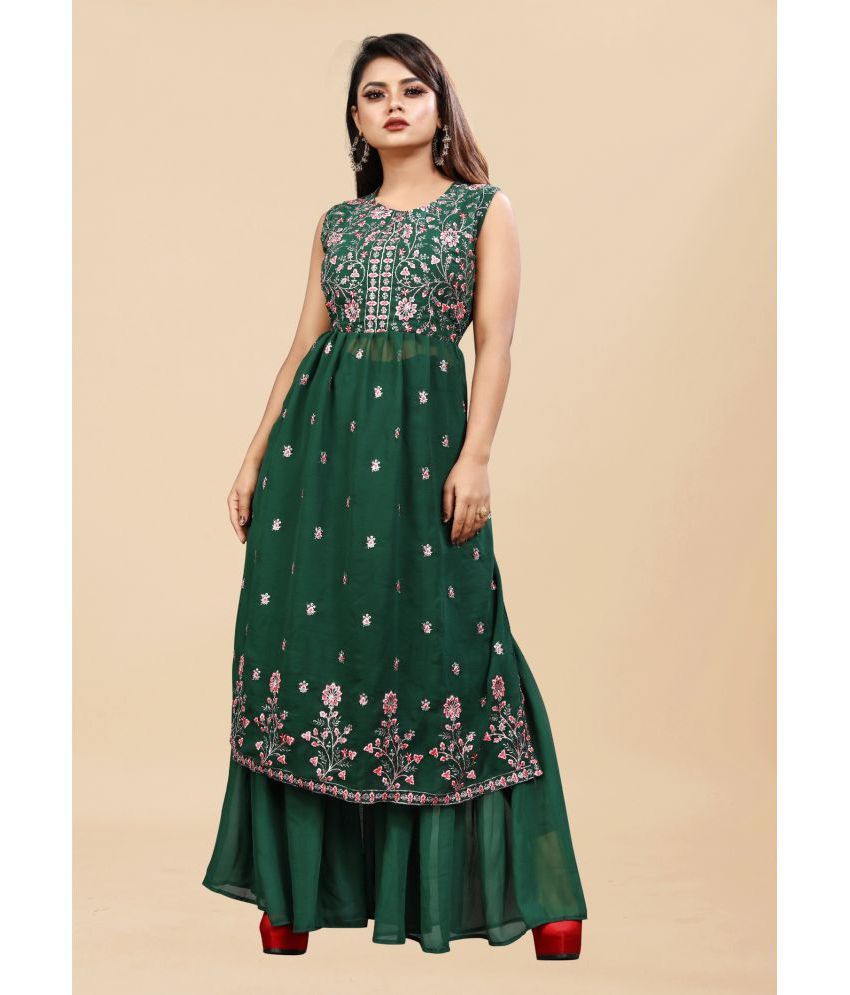     			Apnisha - Green Straight Georgette Women's Stitched Salwar Suit ( Pack of 1 )