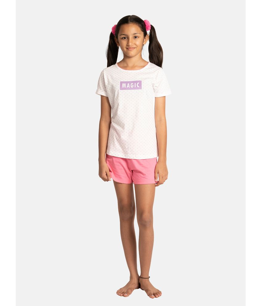     			Mackly - White Cotton Girls Top With Shorts ( Pack of 1 )