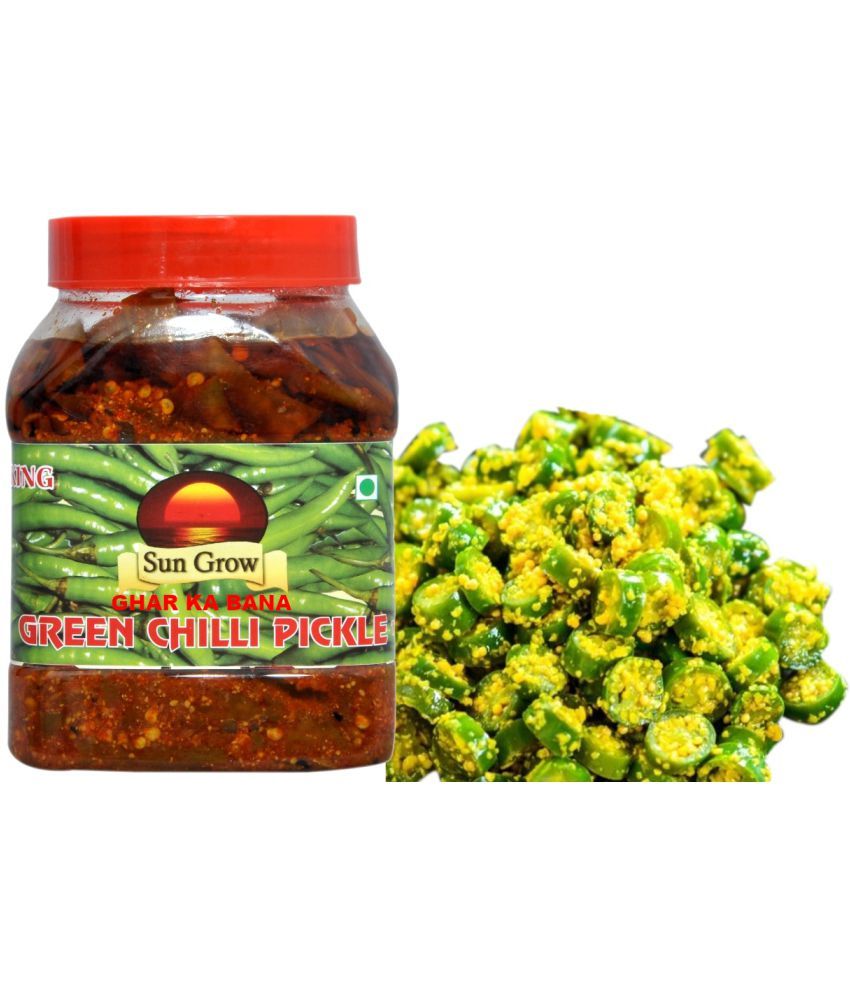     			Sun Grow GHAR KA BANA Homemade Organic Royal Kashmiri Green Chilli Pickle Achaar Tate of King Trust Pickle 1 kg