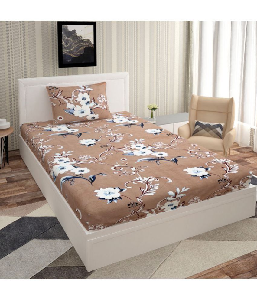     			URBAN MAGIC - Beige Microfiber Single Bedsheet with 1 Pillow Cover