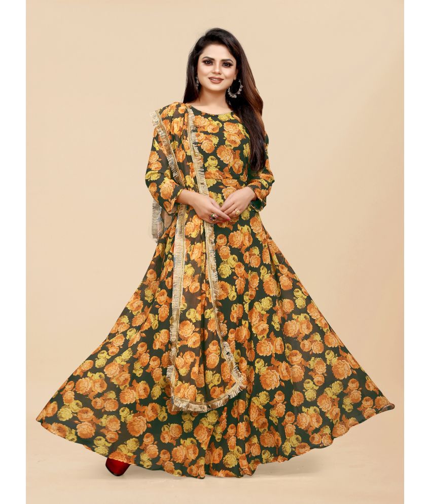     			Aika - Yellow Anarkali Georgette Women's Stitched Ethnic Gown ( Pack of 1 )