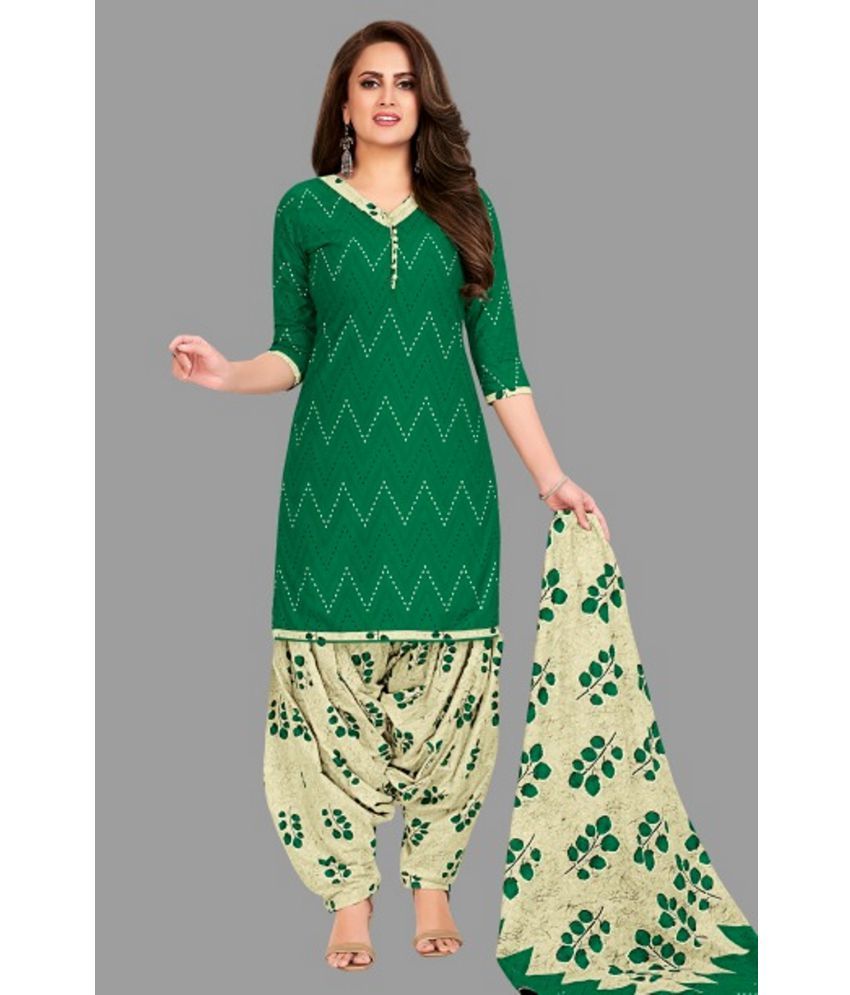     			shree jeenmata collection - Green Straight Cotton Women's Stitched Salwar Suit ( Pack of 1 )