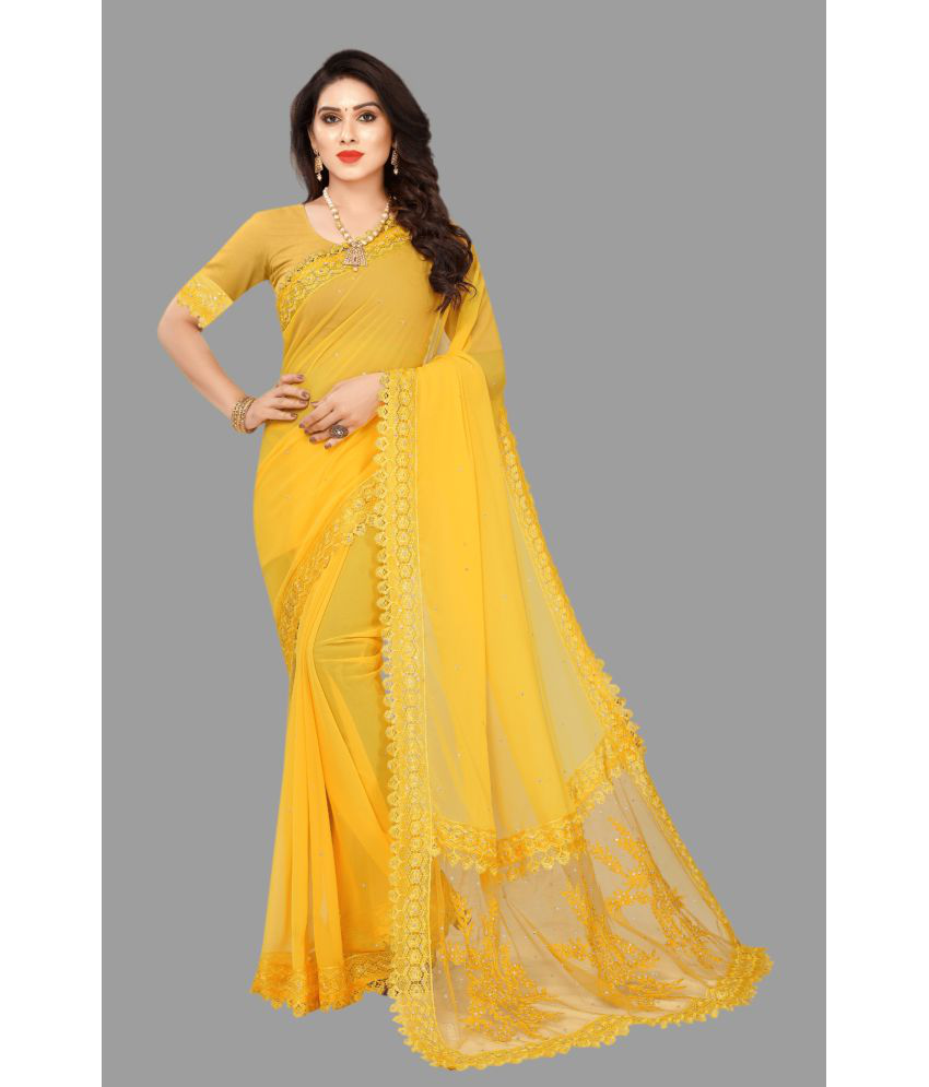     			Apnisha - Yellow Georgette Saree With Blouse Piece ( Pack of 1 )