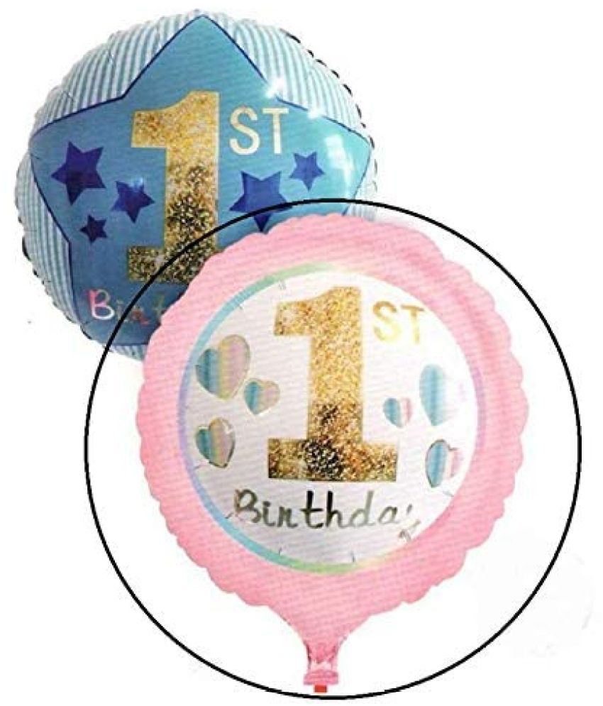     			Lalantopparties 1st Happy Birthday Foil Balloon Pink Heart Printed Round 18 inch Balloon For baby decoration, birthday, Girl decoration, theme decoration, surprise decoration, Multiclor (Pack of 1)
