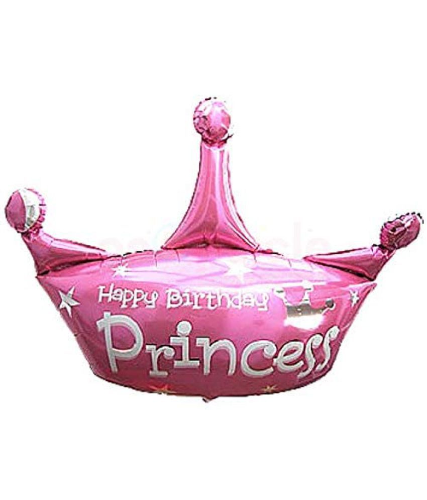     			Lalantopparties Happy Birthday Foil Balloon Princess Print crown shapes, For bachelorette decoration, baby decoration, girl decoration, theme decoration, kitty party decoration 93 cm x 86 cm (Pack of 1)