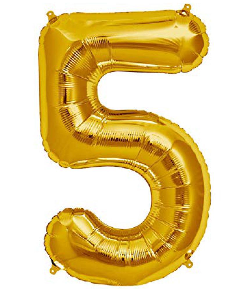     			Lalantopparties Number foil balloon 16 inch 5 number For party decoration, birthday, anniversary, wedding, valentine, baby decoration, bachelorette, bachelors, christmas decoration, Gold (Pack of 1)
