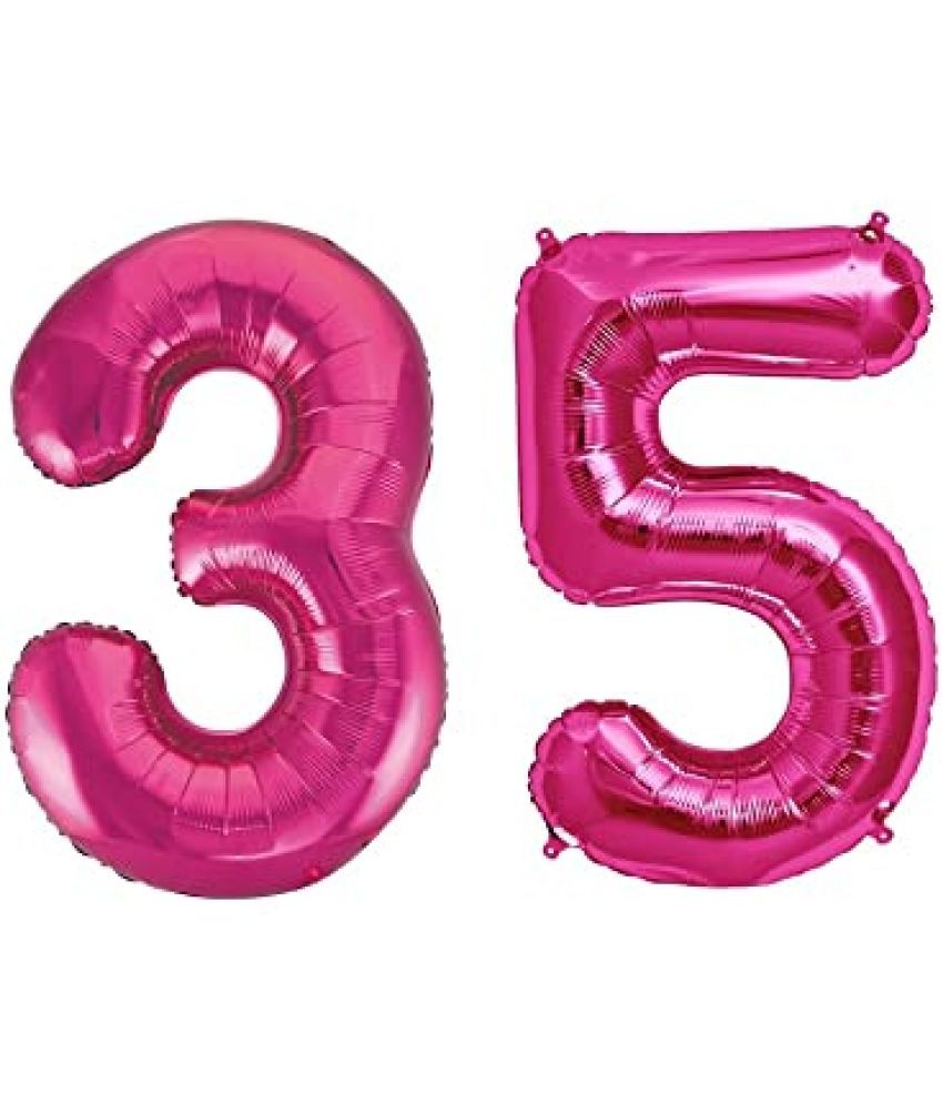     			Lalantopparties Number foil balloon 16 inch 35 number For party decoration, birthday, anniversary, wedding, valentine, baby decoration, bachelorette, bachelors, christmas decoration, Pink (Pack of 1)