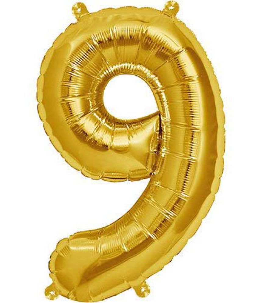     			Lalantopparties Number foil balloon 16 inch 9 number For party decoration, birthday, anniversary, wedding, valentine, baby decoration, bachelorette, bachelors, christmas decoration, Gold (Pack of 1)
