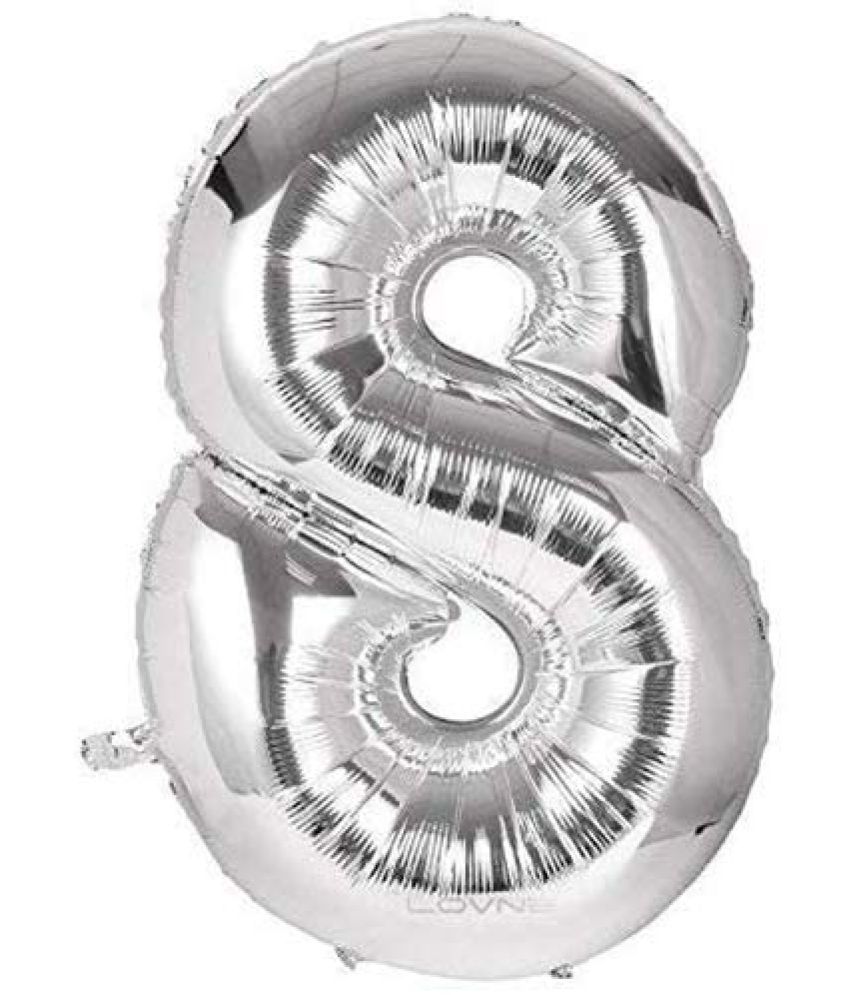     			Lalantopparties Number foil balloon 32 inch 8 number For party decoration, birthday, anniversary, wedding, valentine, baby decoration, bachelorette, bachelors, christmas decoration, Silver (Pack of 1)