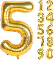     			Lalantopparties Number foil balloon 32 inch 5 number For party decoration, birthday, anniversary, wedding, valentine, baby decoration, bachelorette, bachelors, christmas decoration, Gold (Pack of 1)