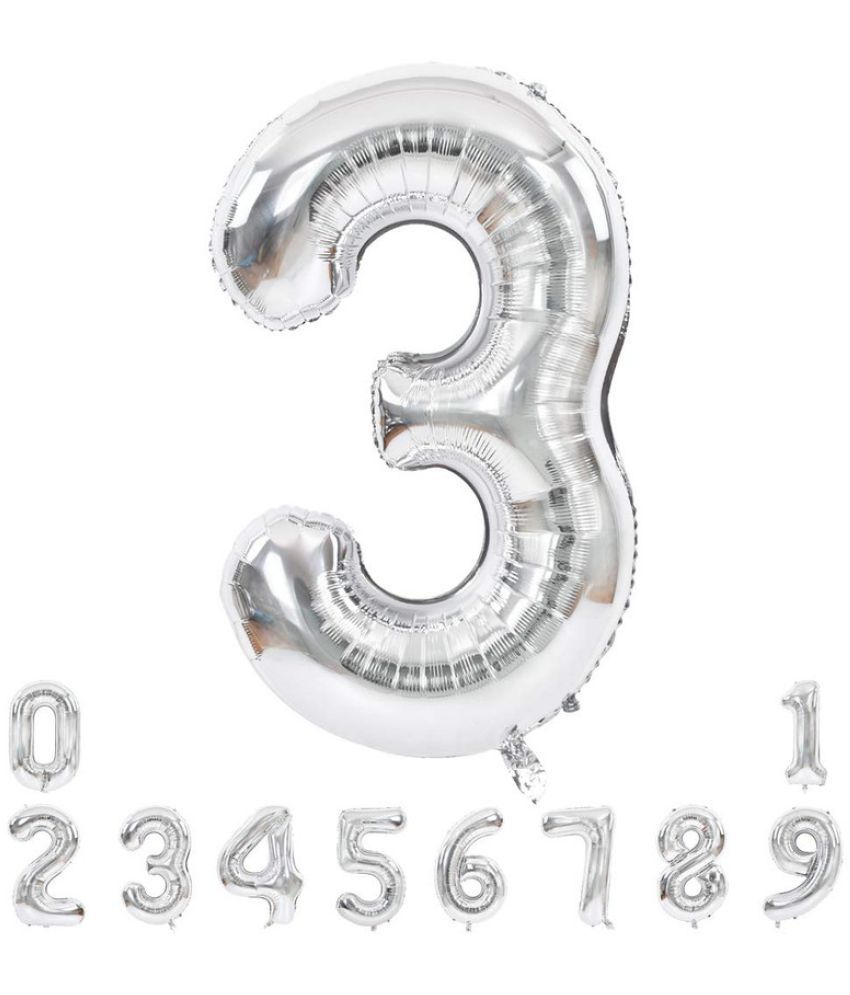     			Lalantopparties Number foil balloon 40 inch 3 number For party decoration, birthday, anniversary, wedding, valentine, baby decoration, bachelorette, bachelors, christmas decoration, Silver (Pack of 1)