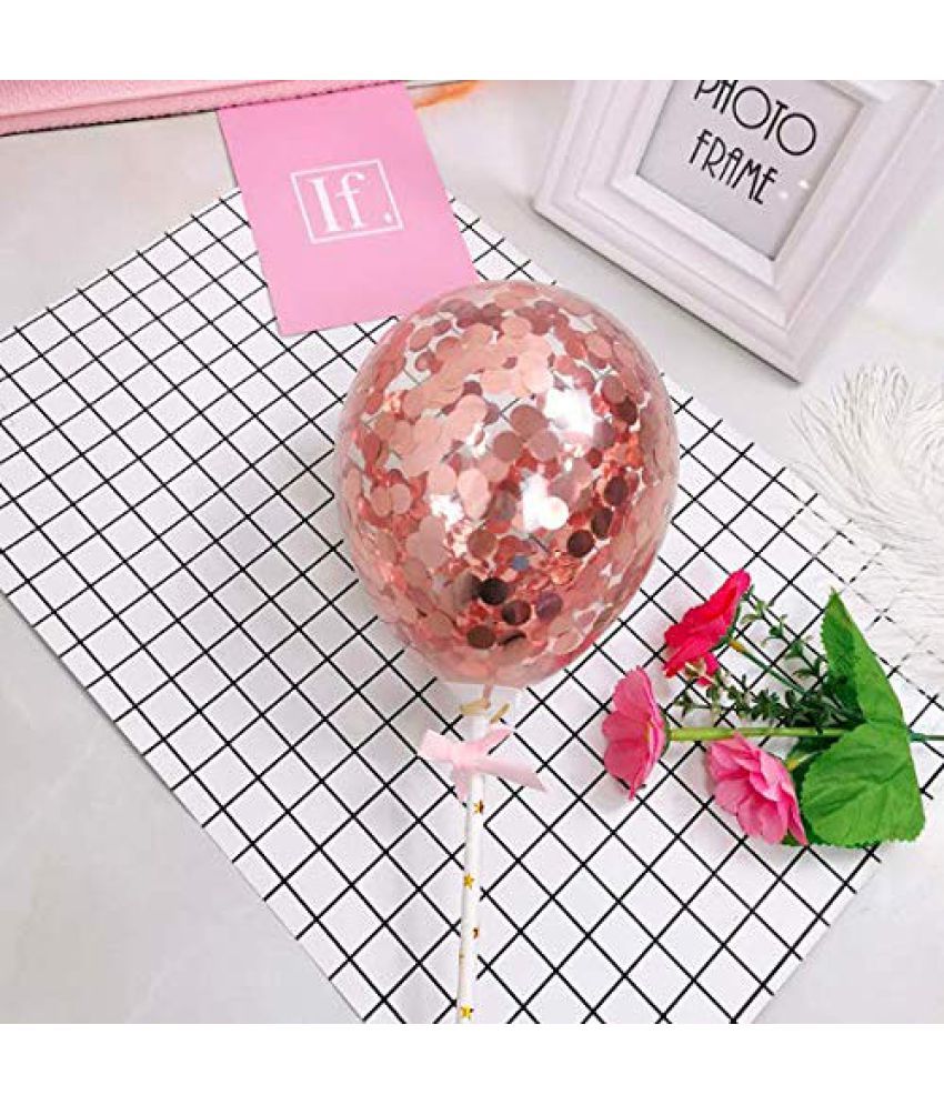     			Lalantopparties Rose Gold Confetti Balloon Cake Toppers 5 Inch With 1 Stick & 1 Tape For Cake Decorations Pack Of 1 Rose Gold