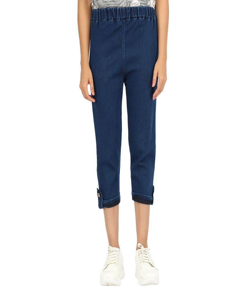     			AngelFab Blue Cotton Solid Capri - Single