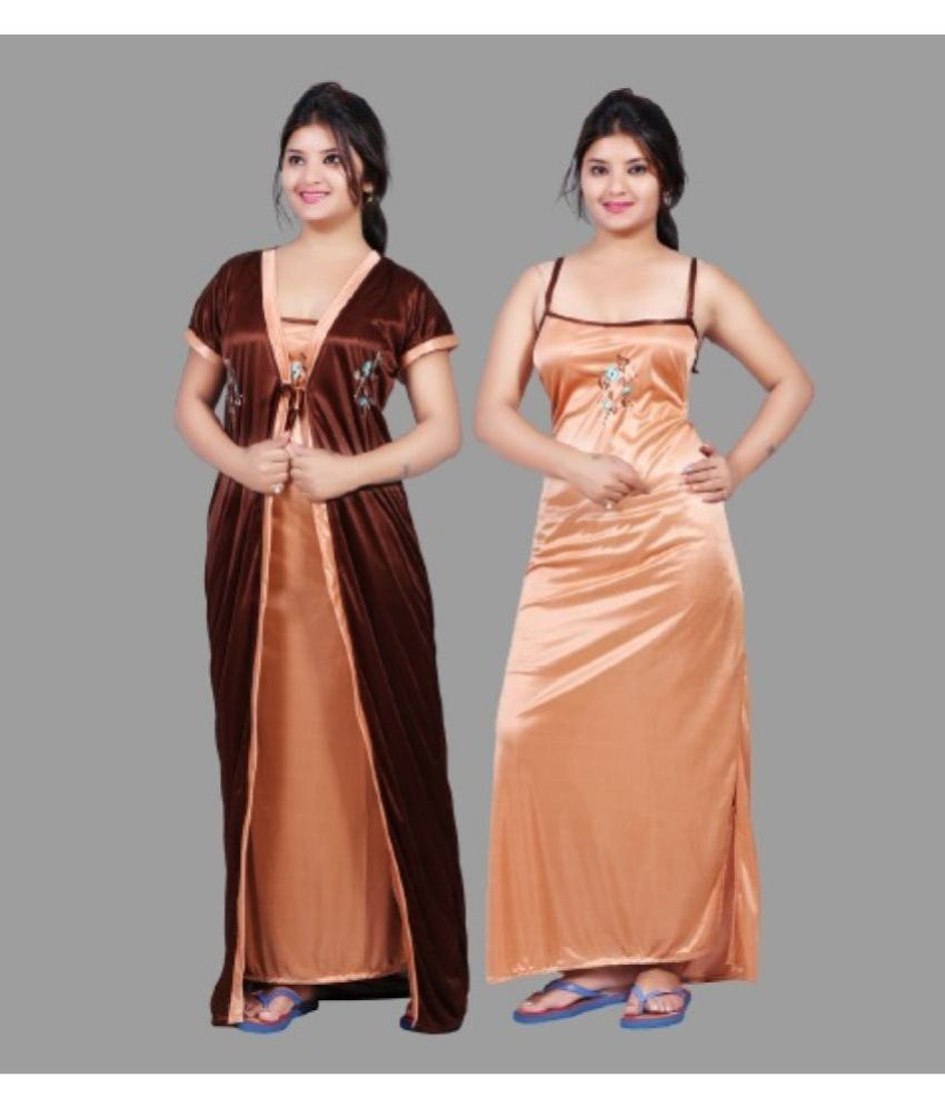     			BAILEY SELLS - Brown Satin Women's Nightwear Nighty & Night Gowns ( Pack of 2 )