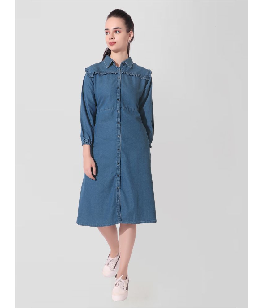     			CEFALU - Blue Denim Women's Shirt Dress ( Pack of 1 )