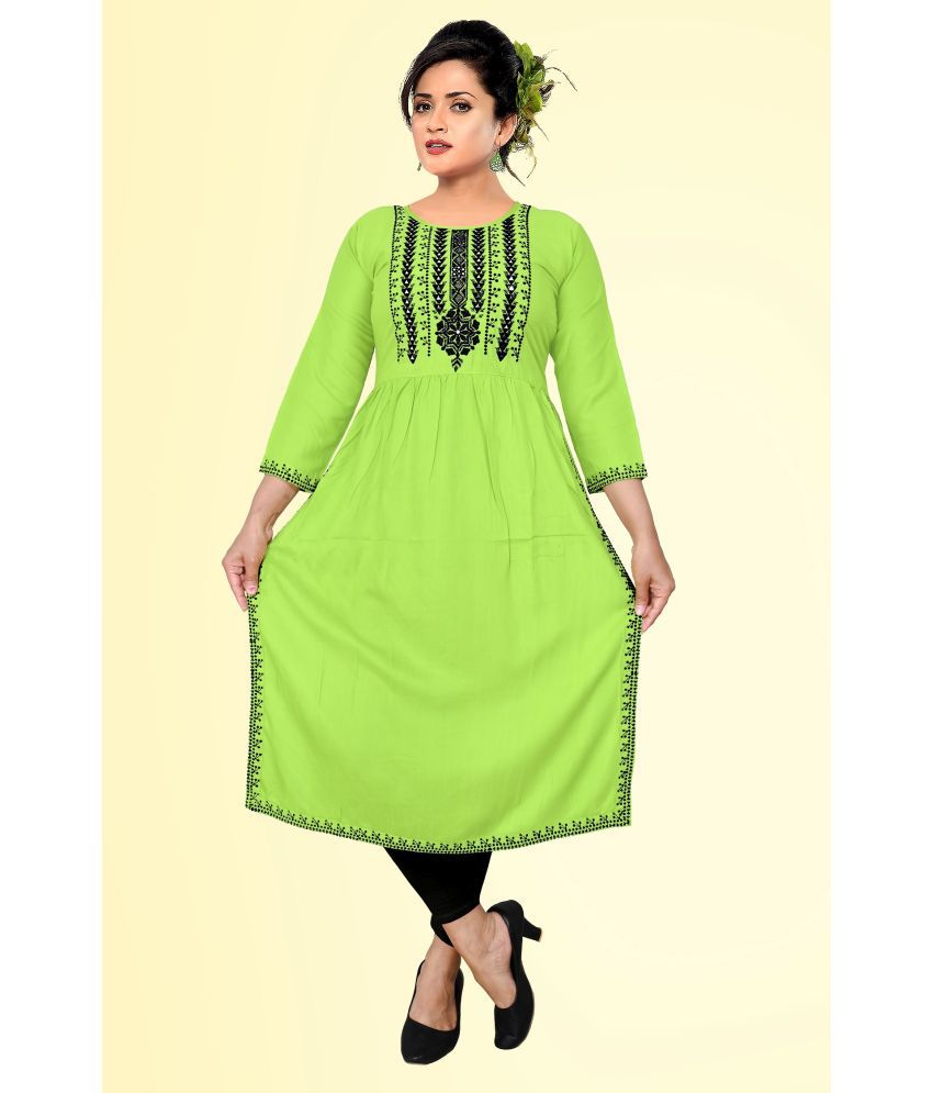     			HAYA - Lime Green Rayon Women's Straight Kurti ( Pack of 1 )