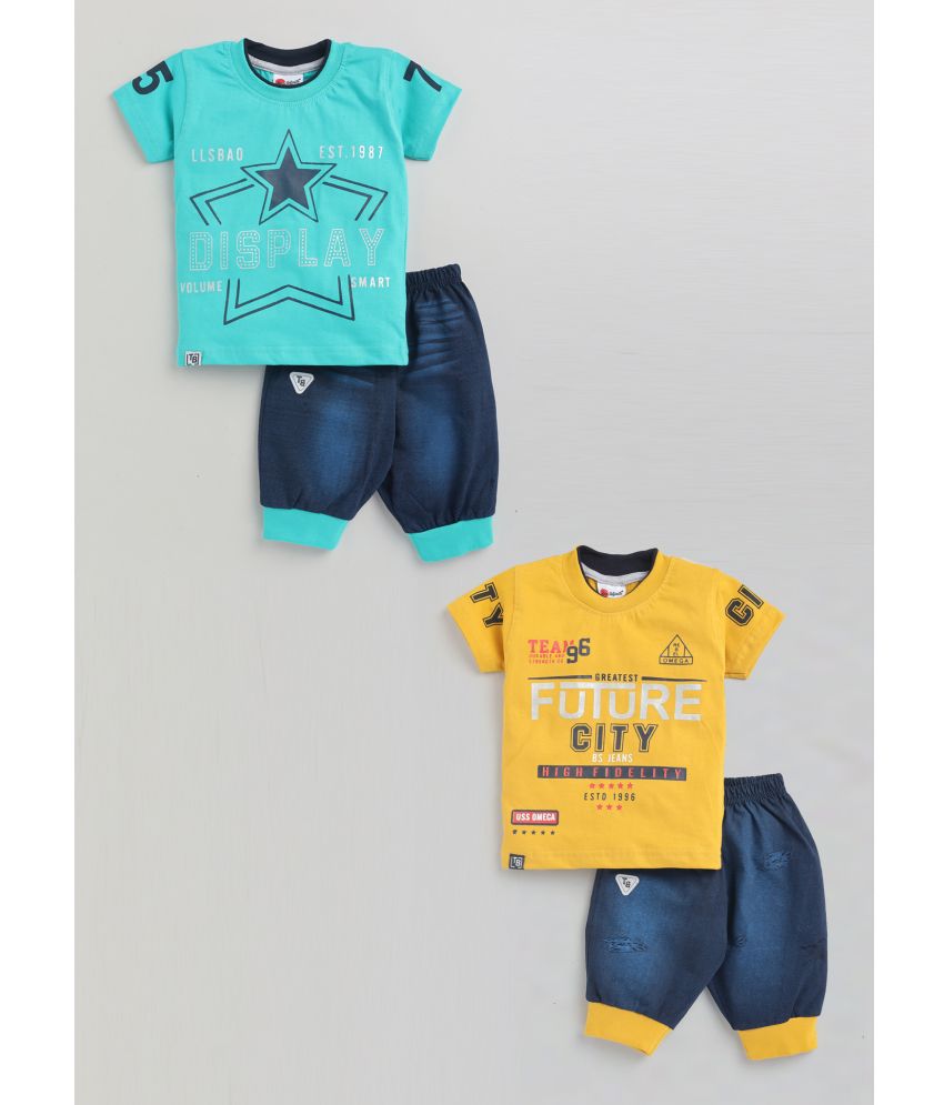     			Mars Infiniti - Blue & Yellow Cotton Blend Unisex T-Shirt & Trouser ( Pack of 2 )