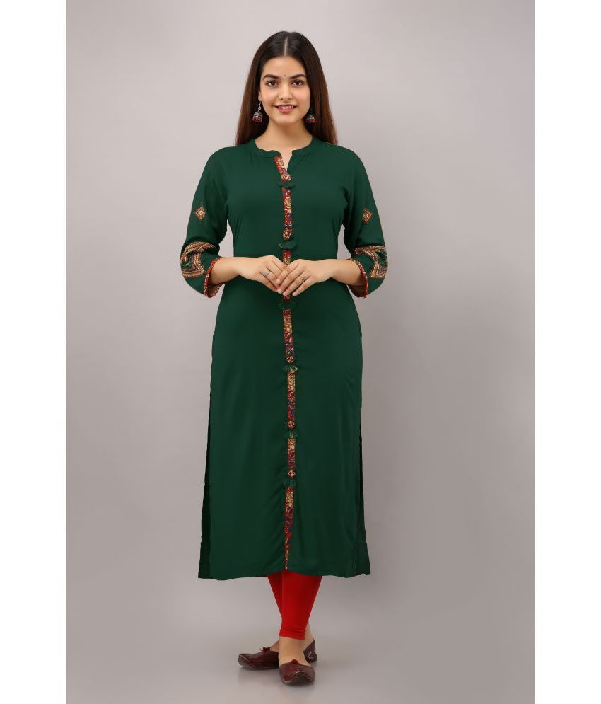     			Preksha - Green Rayon Women's Straight Kurti ( Pack of 1 )