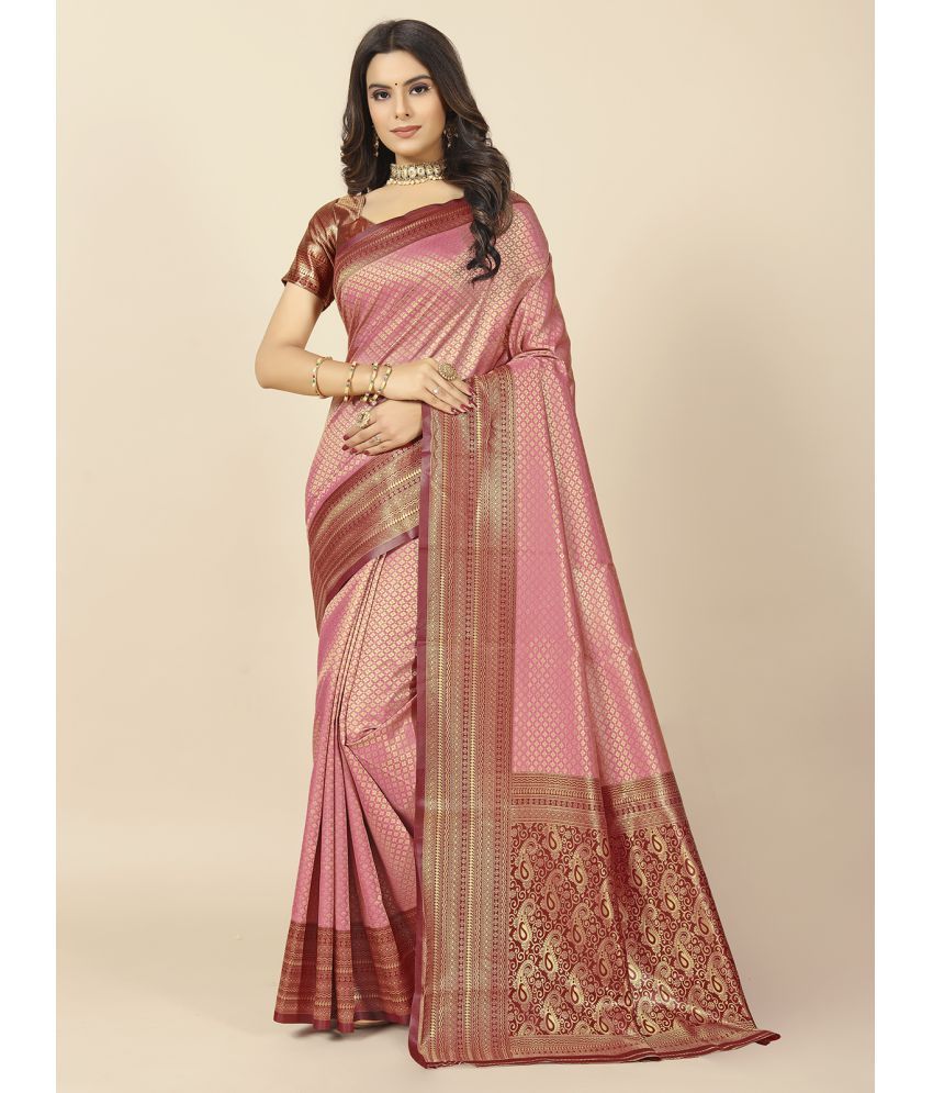 Rangita Women Banarasi Silk Jacquard Saree With Blouse Piece Pink Buy Rangita Women Banarasi