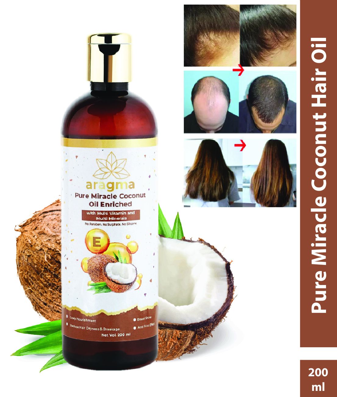 Aragma Coconut Vitamin E & Viatmin A Hair oil For Hair regrowth and anti hair fall , 200ml