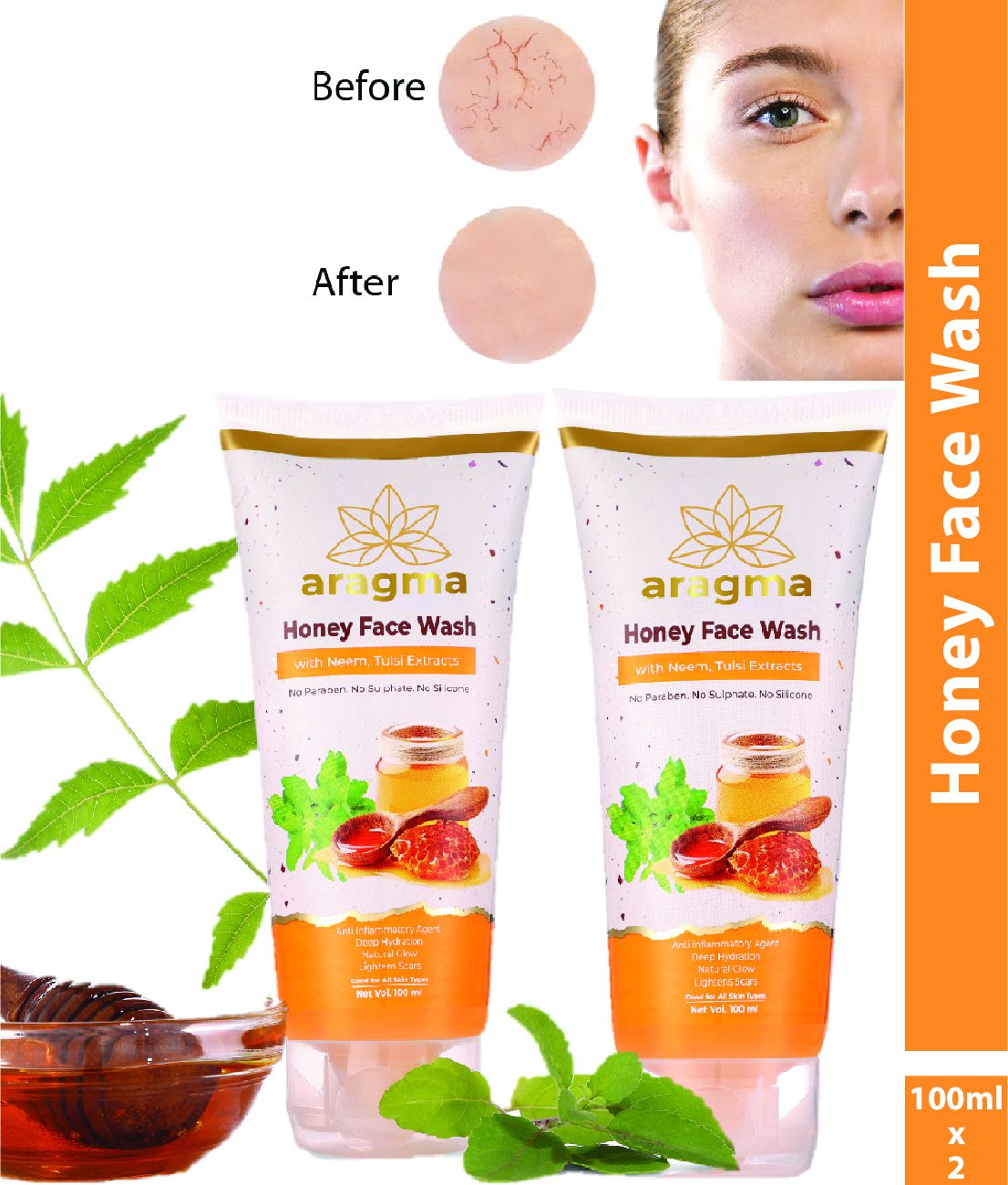     			Aragma Honey Face Wash with Neem & Tulsi Extracts, 100ml ( Pack of 2)