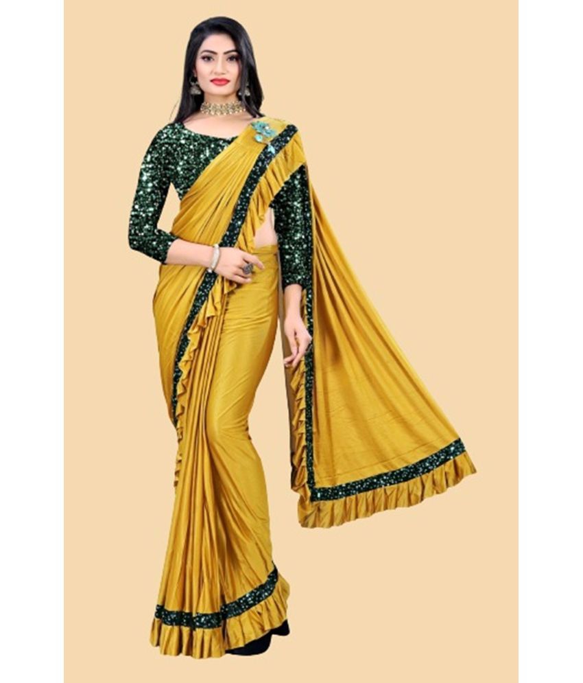     			JULEE - Yellow Lycra Saree With Blouse Piece ( Pack of 1 )