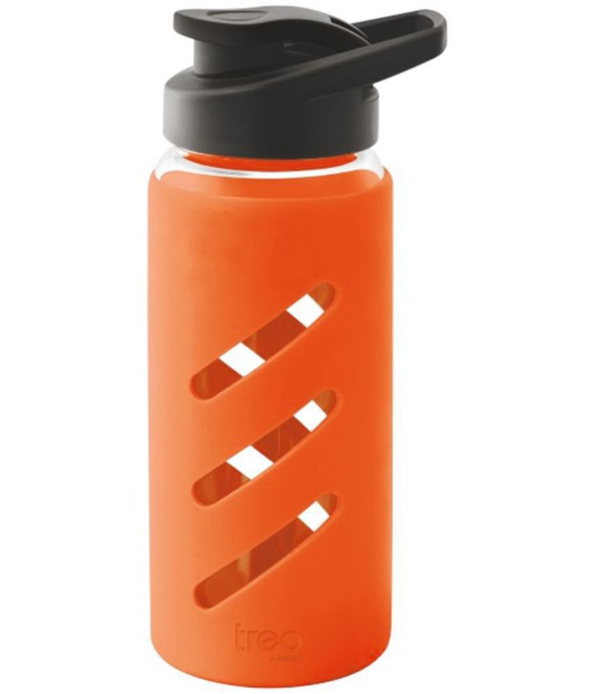     			Treo By Milton Proteger 500 Borosilicate Glass Bottle With Silicon Protector, 535 ml, Orange | Microwave Safe | Oven Safe | Scratch Resistant | Easy to Clean | Leak Proof | BPA Free Lid | Easy to Carry